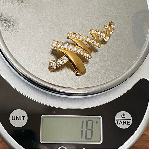 Vintage MONET Signed Gold-tone Clear Rhinestones Zigzag Tree Brooch 18g. - Picture 10 of 12